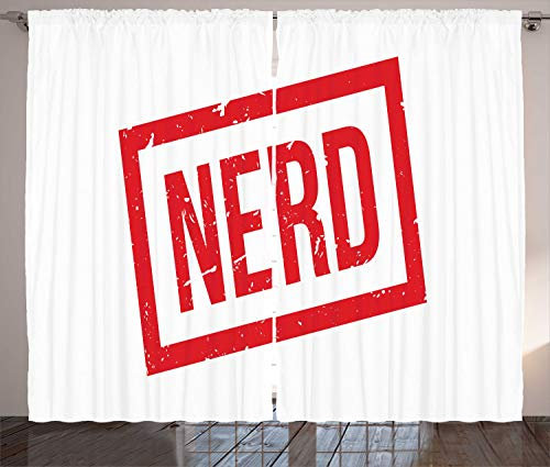 ABAKUHAUS Geeky Tenda, Nerd Formulazione Grunge Style, Casa Arredamento Elemento Distintivo Due Pannelli Set, 280 x 225 cm, Vermilion Bianco