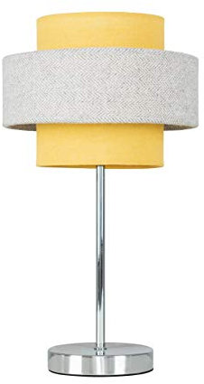 MiniSun | Modern Polished Chrome Touch Table Lamp with a Mustard and Grey Herringbone Shade | Table Lamps, Home Décor & Improvement Essential | Includes 5W LED Bulb [3000K Warm White]