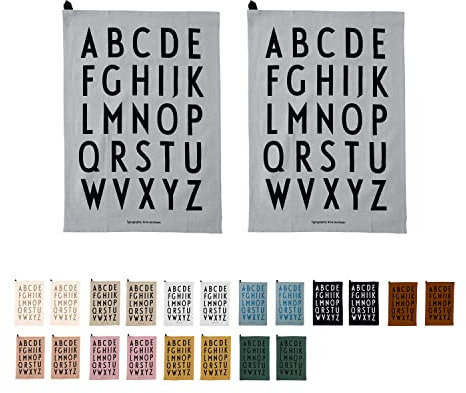 Design Letters Klassisches Geschirrtuch (Grau) - 100% Baumwolle, Oeko-Tex-Zertifiziert, weich, saugfähig und trocknet schnell, 2 STK, dekorativ mit ikonischem Alphabetdruck, L: 60 x B: 40cm