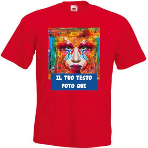 INDIGOS UG T-Shirt da Uomo, Stampa Personalizzata, con Foto, Stampa Personalizzata, Regalo per Feste e Sport Colore: Rosso XL