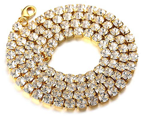 Halukakah Goldkette Herren Iced Out,3MM Herren Baby-Tennis-Kette Halsband Halskette 20In(50cm) in 18kt Echt Vergoldet,Volle Cz Diamant Schnitt Zinken-Set,Geschenk für Ihn