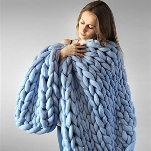 YUANP Chunky Wolle Decke Gestrickt Geflochtene Wolldecke Grob Grobstrick Riesen Strick,Lightblue-150 * 200cm