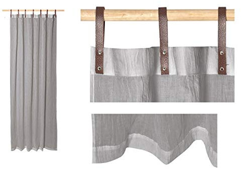 Schlaufenschals mit Lederschlaufen - Vorhänge - Gardinen - Evi - in vielen Farben - 2er Set - 135 x 245 cm, Farbe Wohnen:grau_003
