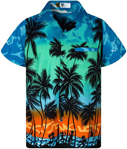 V.H.O. Funky Hawaii-Hemd, Herren, Kurzarm, Beach, Eclectic-Türkis, 5XL