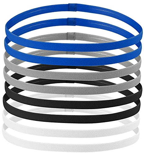 AvoDovA Bandeau de Sport Enfants, 8 Pcs Bandeaux de Fitness Mince, Serre Tête Élastique Antidérapantes, Bandeau Elastique Hairband Sport pour Garçon, Fille, Noir, Blanc, Bleu, Gris