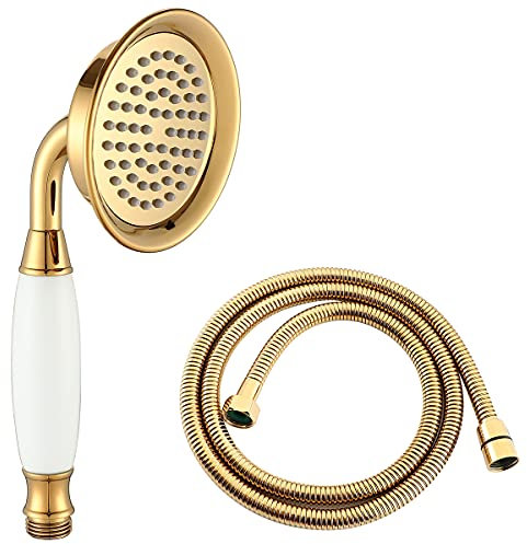 Ownace Pomme de douche victorienne dorée et tuyau de 150 cm en laiton et céramique pour salle de bain