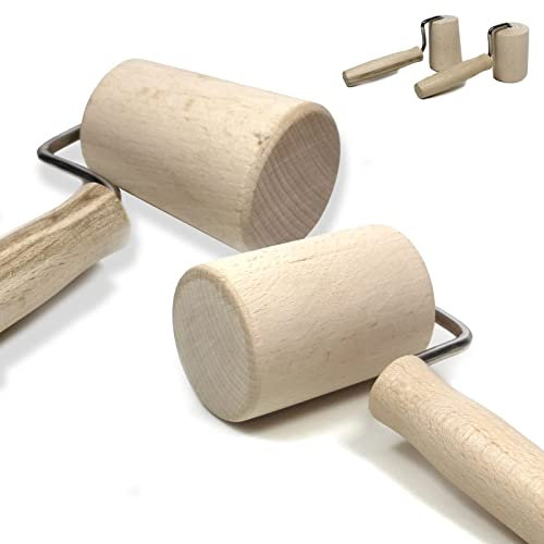 Smart-Planet 2er Set Mini Nudelholz Zylinder und Kegel - zum Kochen Backen - kleiner Teigroller für Kinder aus Holz - Kuchenblechroller für Teig