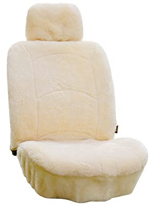 Echter Schaffell Sitzbezug Lammfell Sitzbezug Winter Autositzbezug Lammwolle Schaffell Fuzzy Shearling Autozubehör Vorne mit Kurvenmuster (Beige)