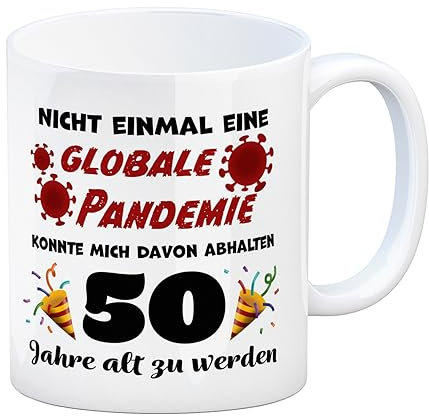 50. Geburtstag Kaffeebecher mit lustigem Spruch: Pandemie eine Tasse als ausgefallenes Geburtstagsgeschenk zum 50 für den runden Geburtstag für Frauen und Männer