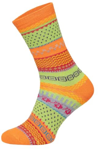HomeOfSocks 2 Paar Warme Hygge Socken Für Herren Und Damen Aus Echter Wolle - Wollsocken Mit Fröhlich Bunten Mustern Und Druckarmer Zehennaht | Orange Gr. 39-42