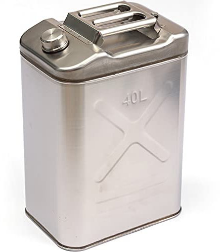 UIBAO Bidon à Carburant en Acier Inoxydable Essence Bidon,Baril D'essence Réservoir De Carburant épais avec Poignée À Trois Barres,pour Carburant De Stockage/Essence/Diesel/Huile,40L