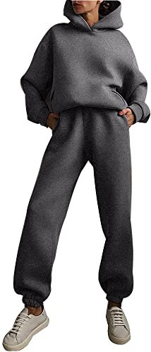 Godoboo Damen Sportanzug Einfarbig Jogginganzug Damen Traingsanzug Sport Hoodie Set 2 Lange Ärmel Top + Lange Hose