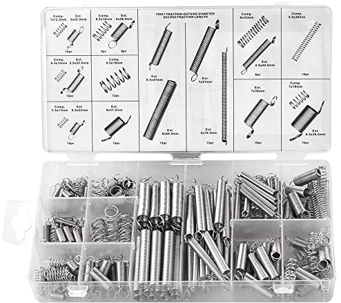 200PCS Spring Assortment Kit Zinc Plated Extension and Compression Industry Springs for Shop and Home Repairs
