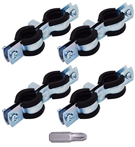 SKIR'CO (4 Stück) Doppelrohrhalter mit Gummiauskleidung für 15-19mm Rohre, Rohrschellen, Rohrstützen für Wand- und Deckenmontage