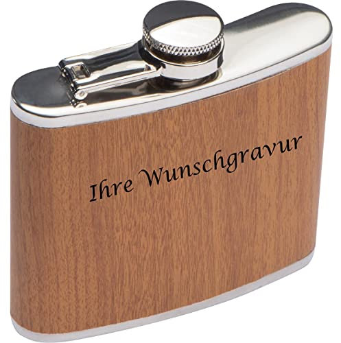 Flachmann mit Gravur / aus Edelstahl in Holzdesign / 170 ml