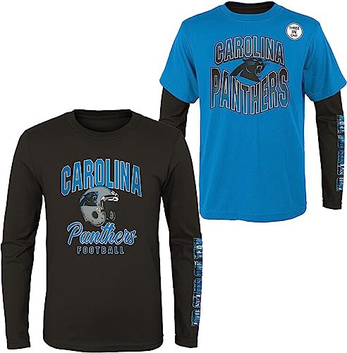 NFL Jungen Jugend 8-20 Game Day Team Color 3er-Pack T-Shirt und Langarm Combo Shirt Set, Carolina Panthers, L
