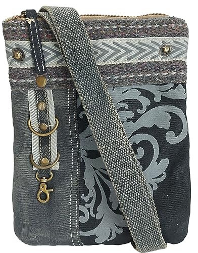 Sunsa Damen Umhängetasche. Vintage Stil Crossbody Bag aus Canvas. Vegane Crossover Tasche. Kleine Nachhaltige graue Schultertasche