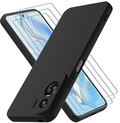 Oureidoo Hülle kompatibel mit Honor 90 Lite, mit 3 Stück Panzer Schutz Glas, Handyhülle für Honor 90 Lite Silikon gummiert, Handy Case in Schwarz