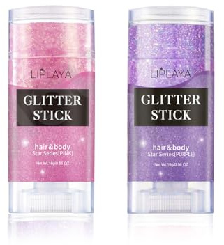 EnMart 2 Farben Body Glitter Stift mit Pailletten, Glitzer Gel Creme Gesichtsfarbe, Lang anhaltendes Nagelglanz Kosmetik Diamant Flüssigkeit für Festival Make-up - Für Körper, Gesicht, Augen, Haare