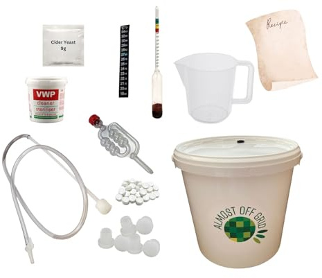 Almost Off Grid FBA5C2 Almost Off Grid 5 Litre Starter Cider Making Kit with Hydrometer, Plastic Topped Corks and Recipe, Ideal for Beginners