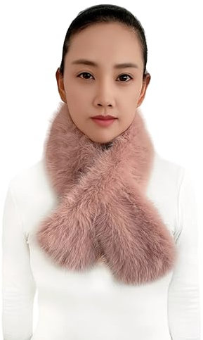Lina & Lily Sciarpa Collo Incrocio Donna Invernale in Pelliccia Sintetica Pelo Lungo (Rosa Cipria)
