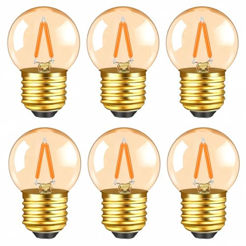Caldarax 6 Stück E27 LED Warmweiss 1W Edison Vintage Bernstein Leuchtmittel Ersetzt 10W Glühlampe, 220V Warmweiß 2200K Kleine Globe G40 E27 Filament Dekorative Glühbirne, Nicht Dimmbar