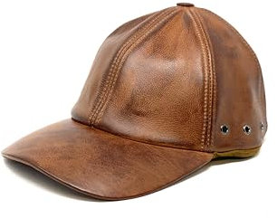 Baseball Cap Leder Outdoor Biker Kappe Lederkappe Käppi Unisex (DE/NL/SE/PL, Alphanumerisch, Einheitsgröße, Redish)