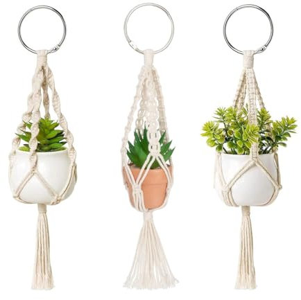 Rigute Juego de 3 colgadores de macramé para Colgar Plantas, Cesta para Colgar en la Pared Interior, Soporte para macetas, decoración Bohemia del hogar, 35 cm