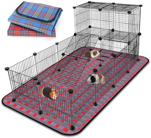 FHTONGE, extra großer Meerschweinchenkäfig Loft, mit 2 Wasserdichten Betten, DIY-erweiterbar, Laufstall mit Matte, modular für Ratten, Hamster, Chinchillakaninchen, (24x C und C Panels)