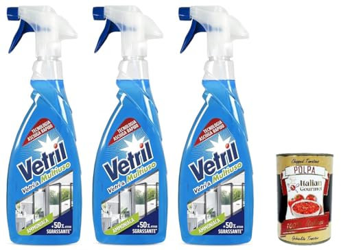 3x Vetril – Oberflächenreinigungsspray mit Ammoniak, entfettende Wirkung und Glanz ohne Spuren, 650 ml+ Italian Gourmet polpa 400g