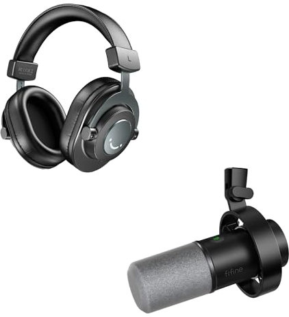 FIFINE XLR Studio Mikrofon und Over Ear Kopfhörer, USB Microphone und DJ Headphones mit 6.35&3.5mm Klinke, für Gaming Recording Podcast PS4 PS5 Xbox (K688+H8)