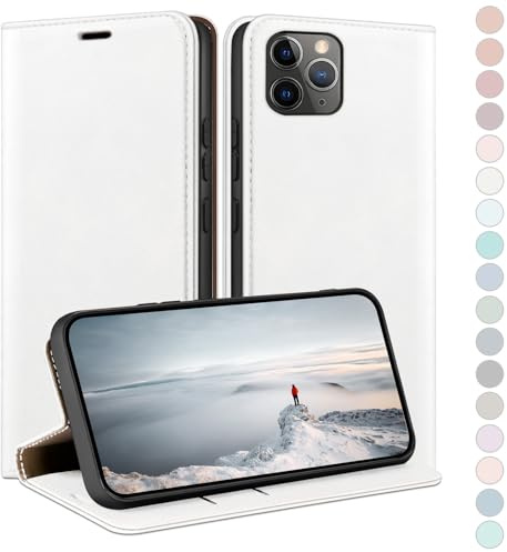 HUOUH für iPhone 11 Pro Max 6,5 Hülle mit RFID Schutzhülle aus Lederhülle Handyhülle,360 Grad Schutz Case,Kartenfach Leder ständer Handy hülle für Apple 11 Pro Max Klapphülle Wallet Cover Weiß