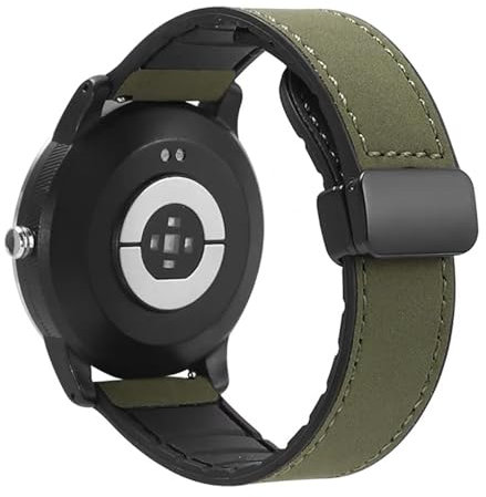 FiiMoo Cuero Correas Compatibles con Garmin Venu 3/Forerunner 265/Forerunner 965, 22mm Bandas de Cuero Híbridas de Silicona, Ajustable Fuerte Cierre Magnético Correa para Garmin Vivoactive 4-Verde
