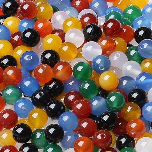 XIANNVXI 8mm Naturstein Regenbogenachat Perlen zum Auffädeln mit Loch Runde Kristalle Edelsteine zum Auffädeln Hell Gefärbt Perlen für Armbänder Ketten DIY Schmuck Basteln (ca. 47 Stück)