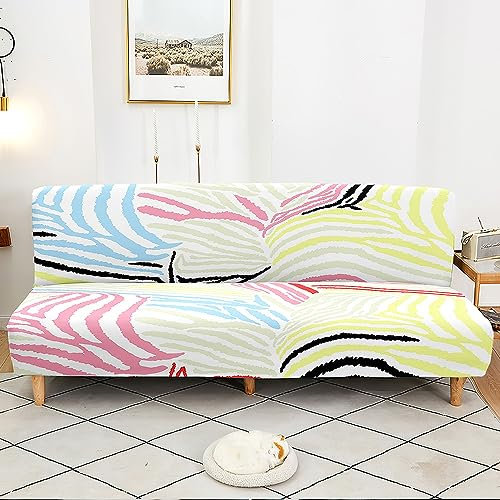 Odot Sofa Überzug, 3D Zebra Drucken Sofabezug Einstellbar, Stretch Couch Überzug Keine Armlehnen Sofaüberwurf, für Sofaschutz, Wohnzimmer, Heimdekoration Sofa Cover (Pink Schwarz,M(160-190cm))
