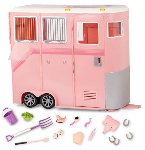 Our Generation – Reitsport-Set – Pflegespielzeug – 46 cm Puppenzubehör – Rollenspiel – Spielzeug für Kinder ab 3 Jahren – Pferdeanhänger rosa