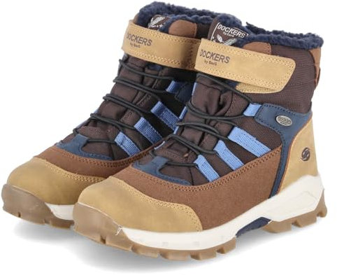 Dockers by Gerli Unisex - Kinder Combat Boots, Jungen,Mädchen Stiefeletten,wasserabweisend,warm gefüttert,braun/Multi,33 EU