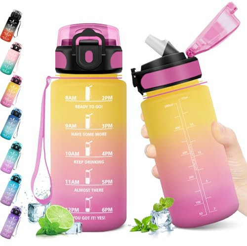 KollyKolla Trinkflasche 500ml, Große Trinkflasche Sport, Wasserflasche mit Strohhalm, Trinkflasche Kohlensäure Geeignet, Auslaufsicher Trinkflasche, BPA-Frei, Sportflasche für Erwachsener, Büro