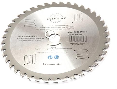 190 x 20 mm, lama per sega circolare per legno con 40 denti TCT inclinati e tagli laser per ridurre il rumore