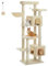 PAWZ Road Großer Kratzbaum, 175 cm mehrstöckiger Kratzturm, Katzenturm für große Katzen, Katzenhaus mit 5 Sisal-Kratzsäulen, 2 Katzentoiletten, Korb, Hängematte und Plüsch-Sitzstangen Beige