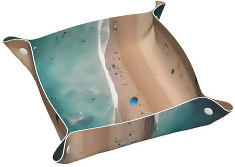 Bandeja de tocador, bandeja de cuero de PVC para viajes, organizador de viaje pequeño para llaves, carteras, relojes, monedas (vista aérea del patrón de playa)