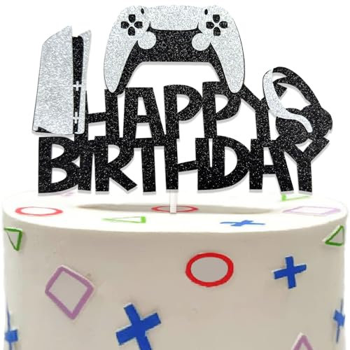DazzJoy Glitzer Gamer Tortendeko, Gaming Kuchen Deko für Jungs, Cake Topper Happy Birthday, Videospiel Deko für Kindergeburtstag