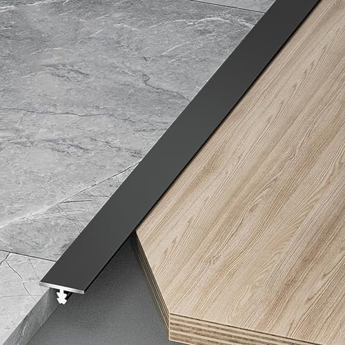 Raouoae Übergangsprofil T-Profil Ausgleichsprofil Aluminium Eloxiert Übergangsschiene 3 Stück 100cm Flach Ausgleichsprofil Abschlussleiste Für Fliesen Laminat/Parkett(Schwarz,Breite: 6mm)
