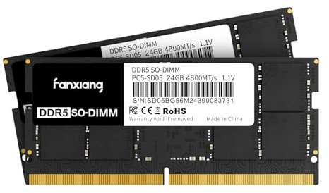 Fanxing DDR5 RAM 48GB (2x24GB) DDR5 4800MHz 262 Pin Notebook Memoria Módulo Ram Compatible SODIMM - Negro