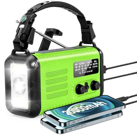 Emergency Crank Radio, 20000mAh / 74000mWh Solar Hand Crank Weather Radio with NOAA/AM/FM, Battery Powered Radio with Cell Phone Charger, Reading Lamp, Flashlight & SOS for Emergencies/Home