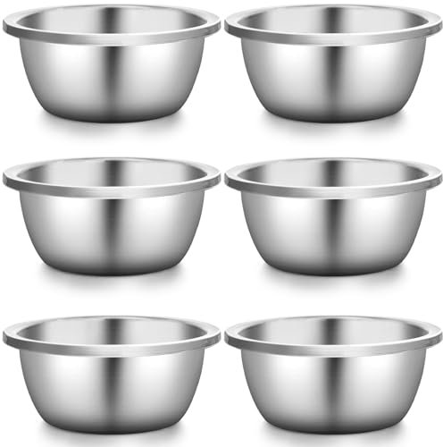 Suwimut Set of 6 Stainless Steel Mixing Bowls for Kitchen, 2 Quart Flat Base Stainless Steel Serving Bowls, 8.7 Inch Deeper Edge Mirror Polish Metal Nesting Bowls for Meal Prepping, Cooking, Baking
