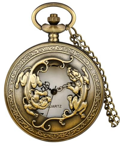 Fogitbok Vintage Quartz Pocket Watches for Men with Chains Pendant Pocket Watch Women’s Necklace Watches Unique Designs with Box, Animals, Pocket Watch