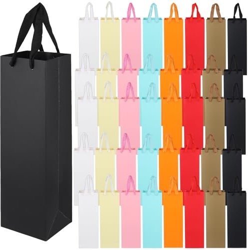 MAHIONG 40 PCS Colorful Wine Gift Bags, Paper Bottle Gift bag, Wine Bottle Bag with Handles Bulk, Single Bottle Present Bags for Housewarming, Birthday, Anniversary, Wedding, 11 x 9 x 35 cm