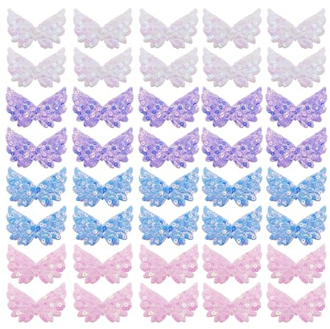 FDGGT 40 Pegatinas De Tela con Alas De Lentejuelas, Pegatinas Decorativas De Tela, Accesorios para Manualidades, Pueden Decorar Ropa, Bolsos, Fundas De Cojines, Cortinas