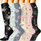 FuelMeFoot 6 Paar Kompressionsstrümpfe für Damen und Herren, Bunte Kompressionssocken Stützstrümpfe für Laufen, Sport, Flug, Reise, Radfahren.08-multi-6 Paar L/XL